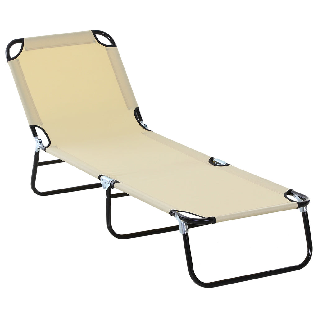 Leoglint Foldable Outdoor Chaise Lounge Outdoor Chair, 5-Level Reclining Camping Tanning Chair with Strong Oxford Fabric for Beach, Yard, Patio, Pool, Beige