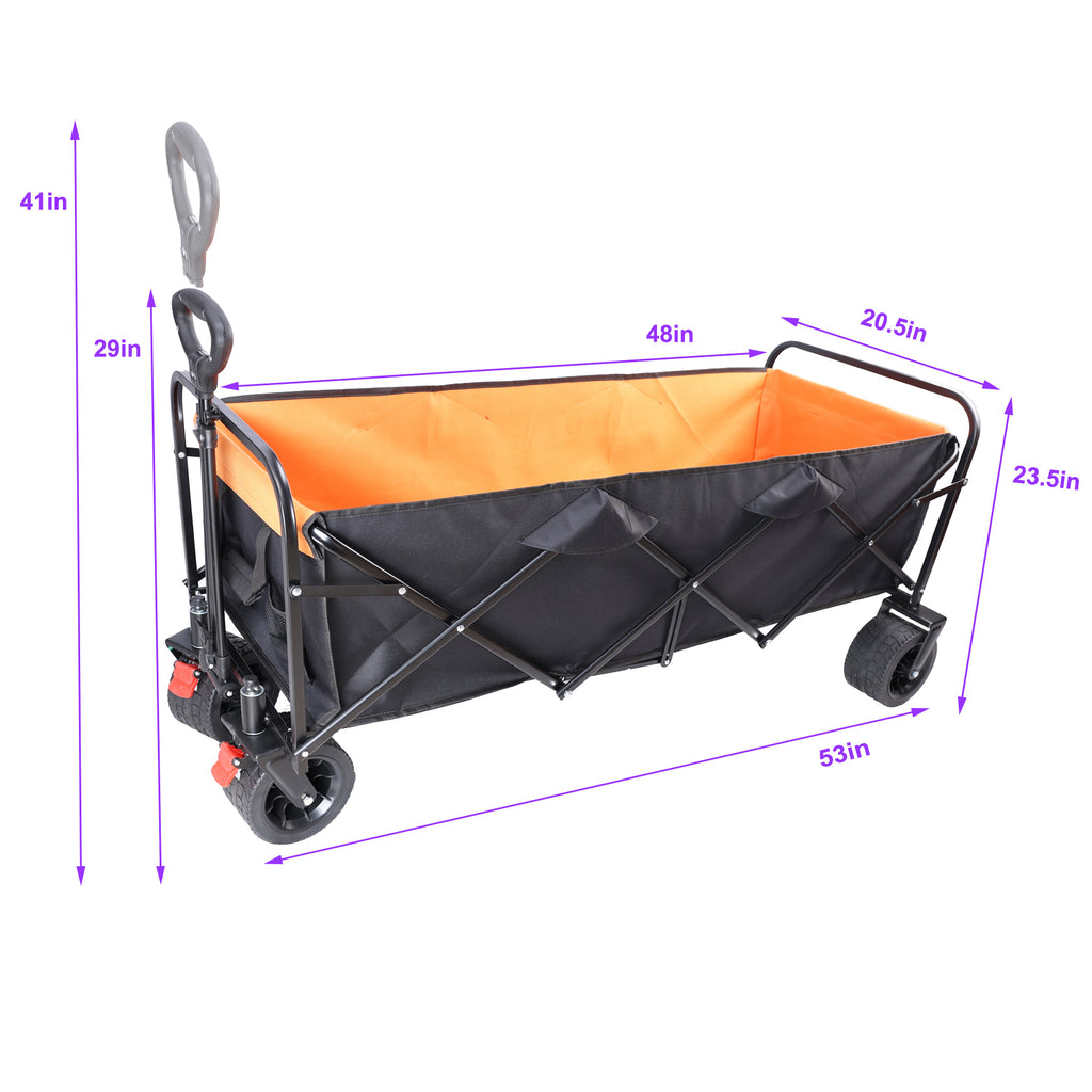 Leoglint Big large capacity Folding Garden cart Extra Long Extender Wagon Cart Folding Wagon Garden Shopping Beach Cart (black + orange)