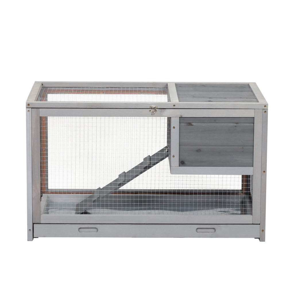 Leoglint 2-story Wooden Rabbit Cage, Bunny Hutch with Ladder, Openable Roof and Removable Tray, Gray