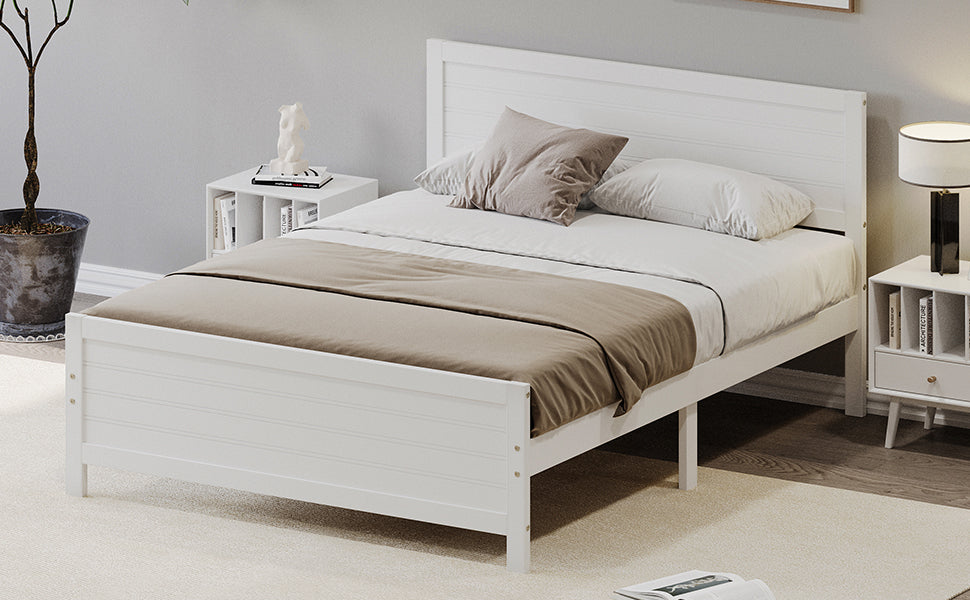 Leoglint Wood Platform Bed Frame with Headboard, Mattress Foundation with Wood Slat Support, No Box Spring Needed, King Size, White