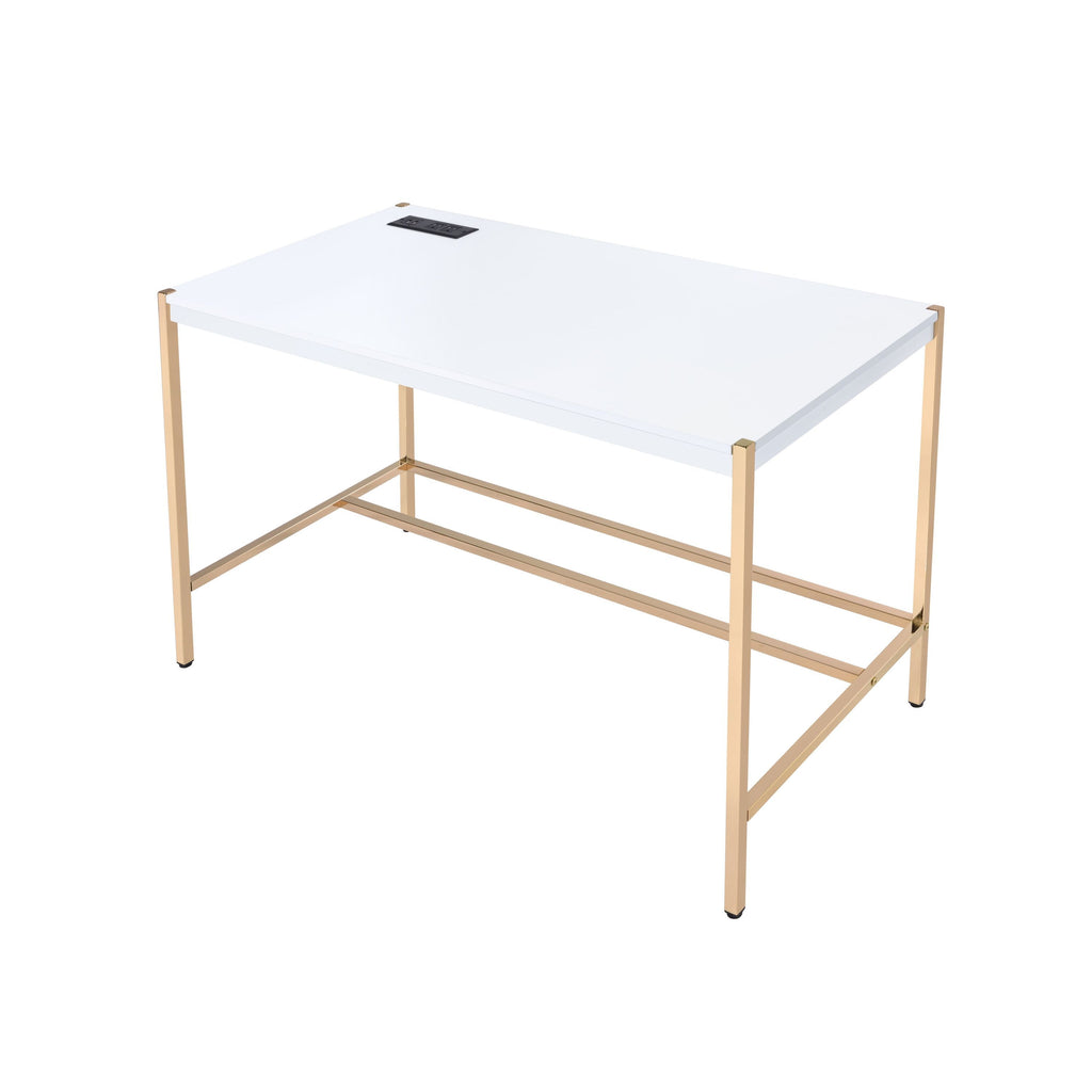 Leoglint ACME Midriaks Writing Office Desk w/USB Port in White & Gold Finish OF00020