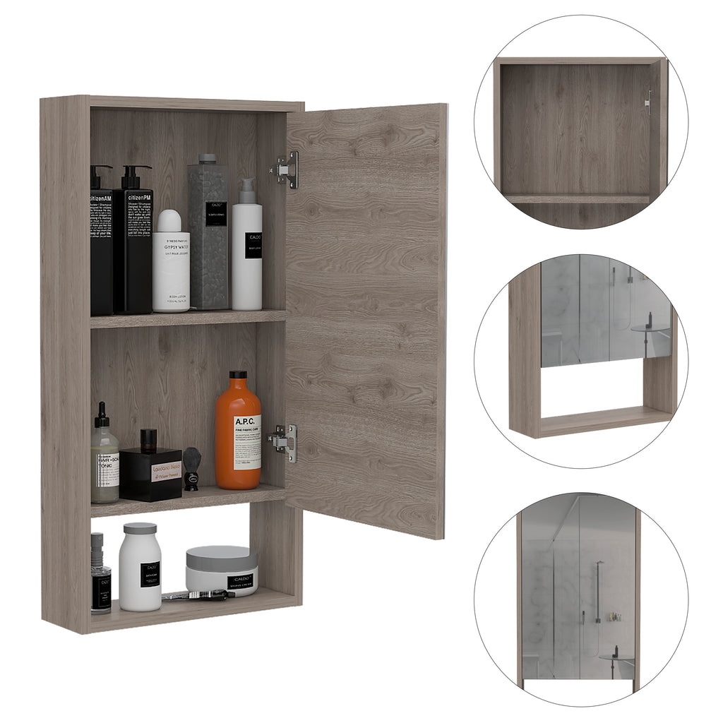 Leoglint Mariana Medicine Cabinet, One External Shelf, Single Door Mirror Two Internal Shelves -Light Gray