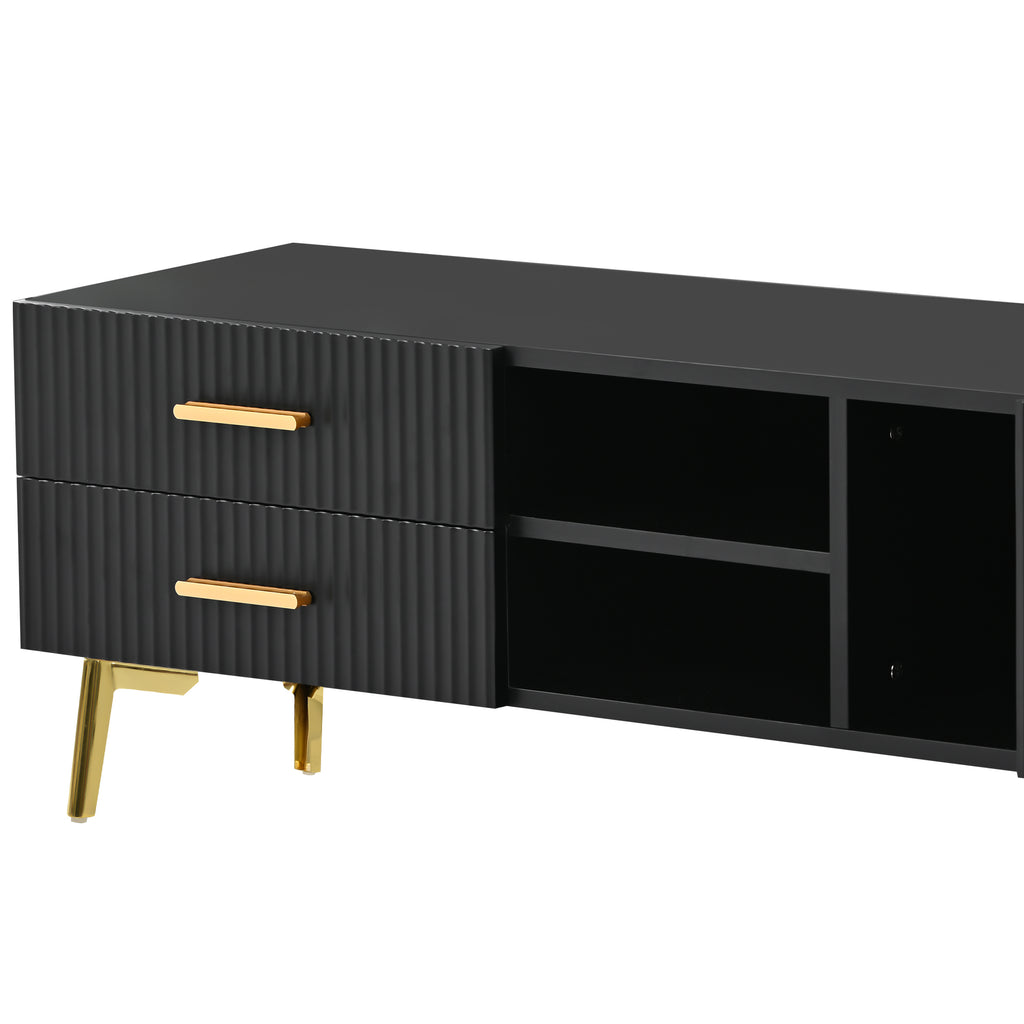 Leoglint U-Can Modern TV Stand with 5 Champagne legs - Durable, stylish, spacious, versatile storage TVS up to 77" (Black)