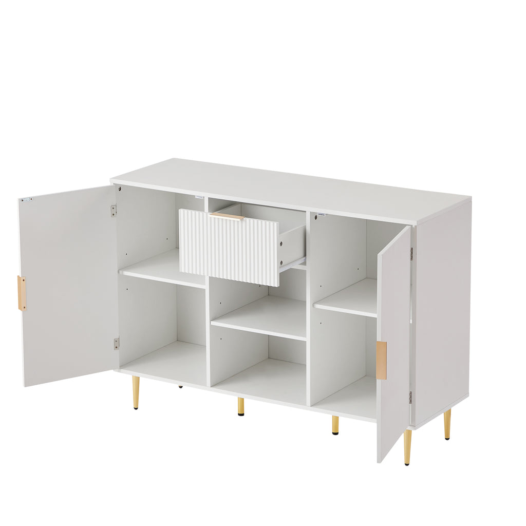 Leoglint Storage cabinet Wave pattern 2 door With drawers buffets & sideboards for living room, dining room, bedroom , hall, white, 47.2''w x 15.8''d x 33.5''h.