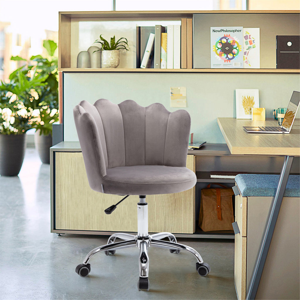 Leoglint COOLMORE Velvet Home Office Chair with silver Base, Modern Cute Shell Back Upholstered Desk Chair for Vanity, Adjustable Swivel Task Chair for Office(Gray Velvet)