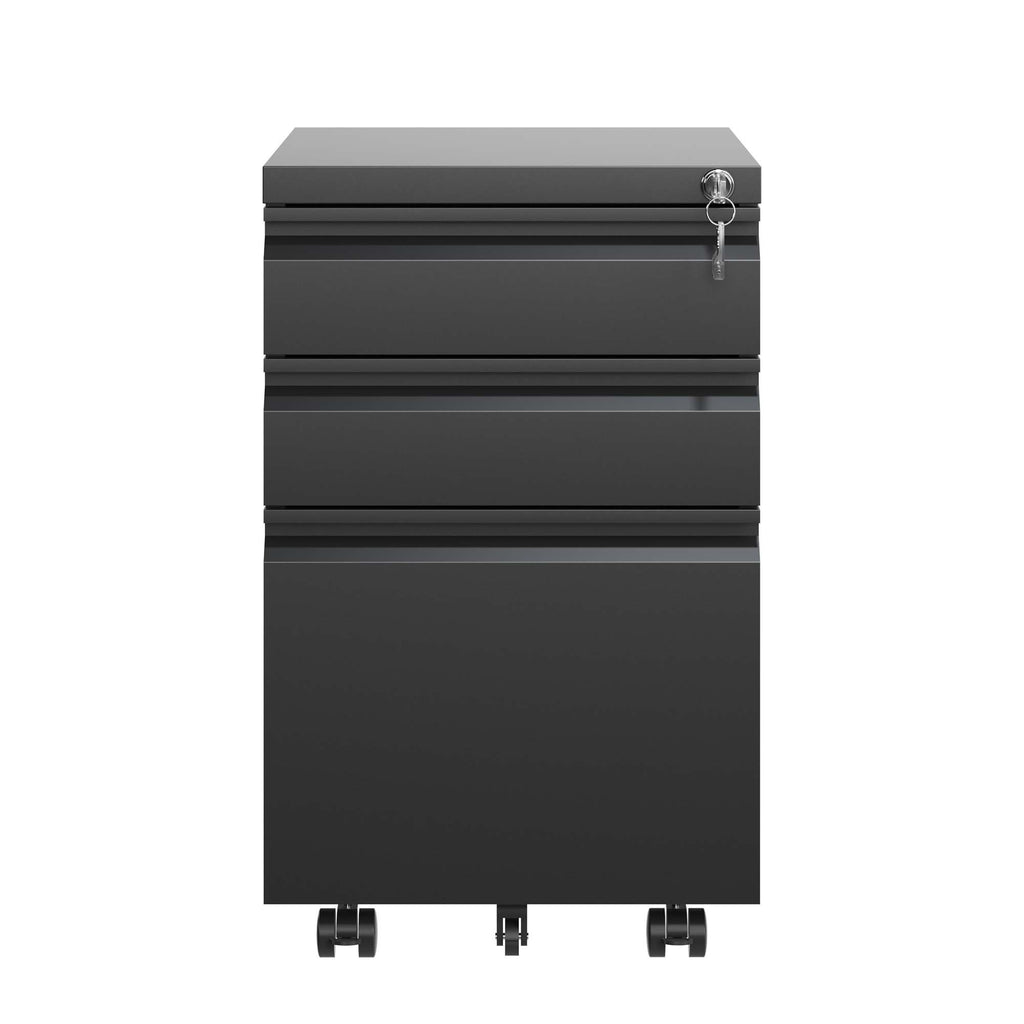 Leoglint 3 Drawer Mobile File Cabinet with Lock,Metal Filing Cabinets for Home Office Organizer Letters/Legal/A4,Fully Assembled,Black