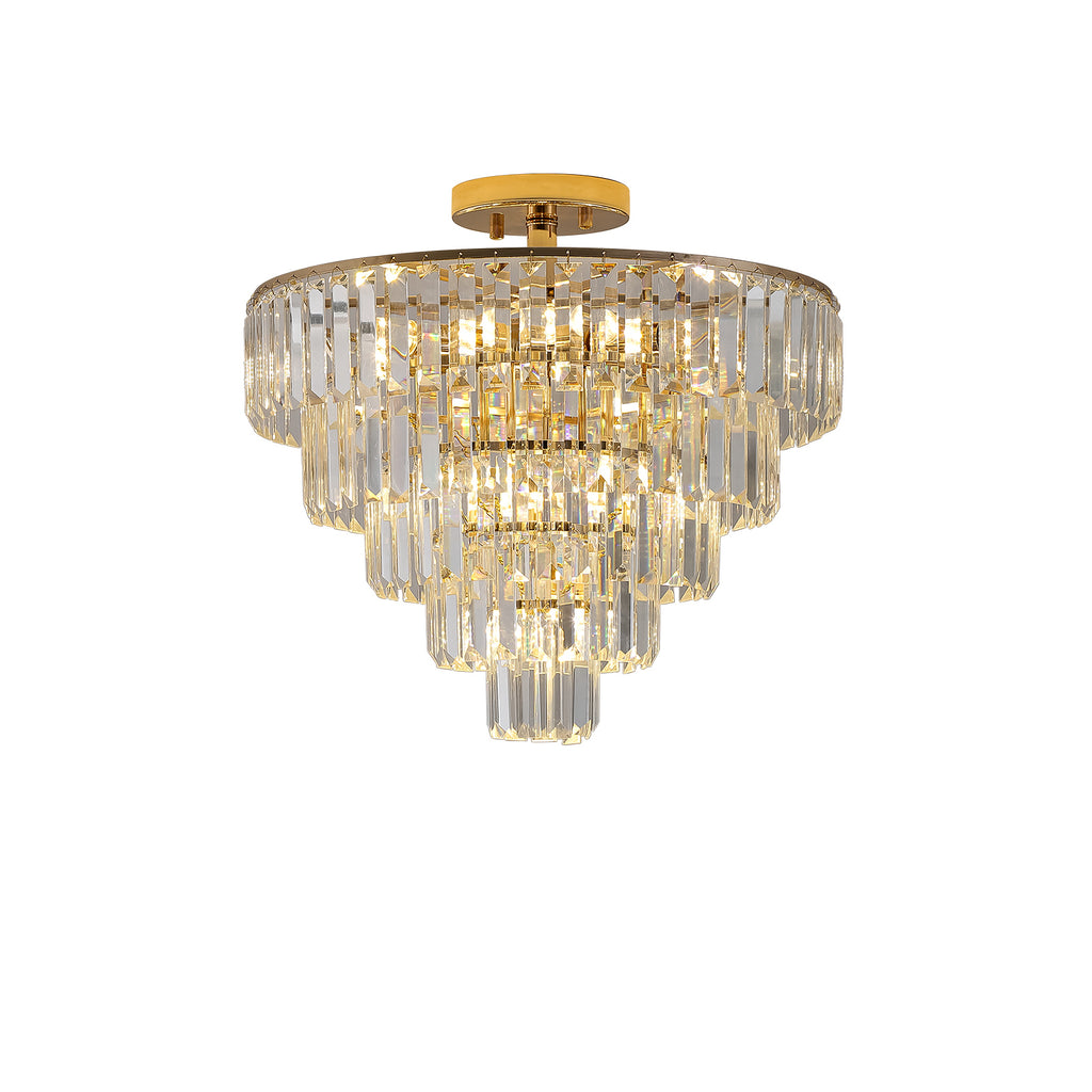 Leoglint Pendant Gold Crystal Chandeliers,5-Tier Round Semi Flush Mount Chandelier Light Fixture,Large Contemporary Luxury Ceiling Lighting for Living Room Dining Room Bedroom Hallway