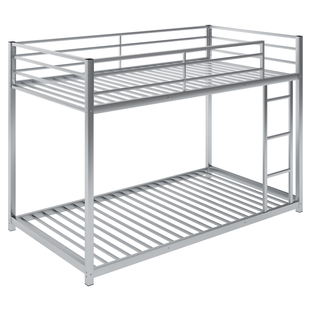 Leoglint Twin over Twin Metal Bunk Bed Frame, Low Bunk Bed with Ladder,Silver(OLD SKU:WF282465AAN)