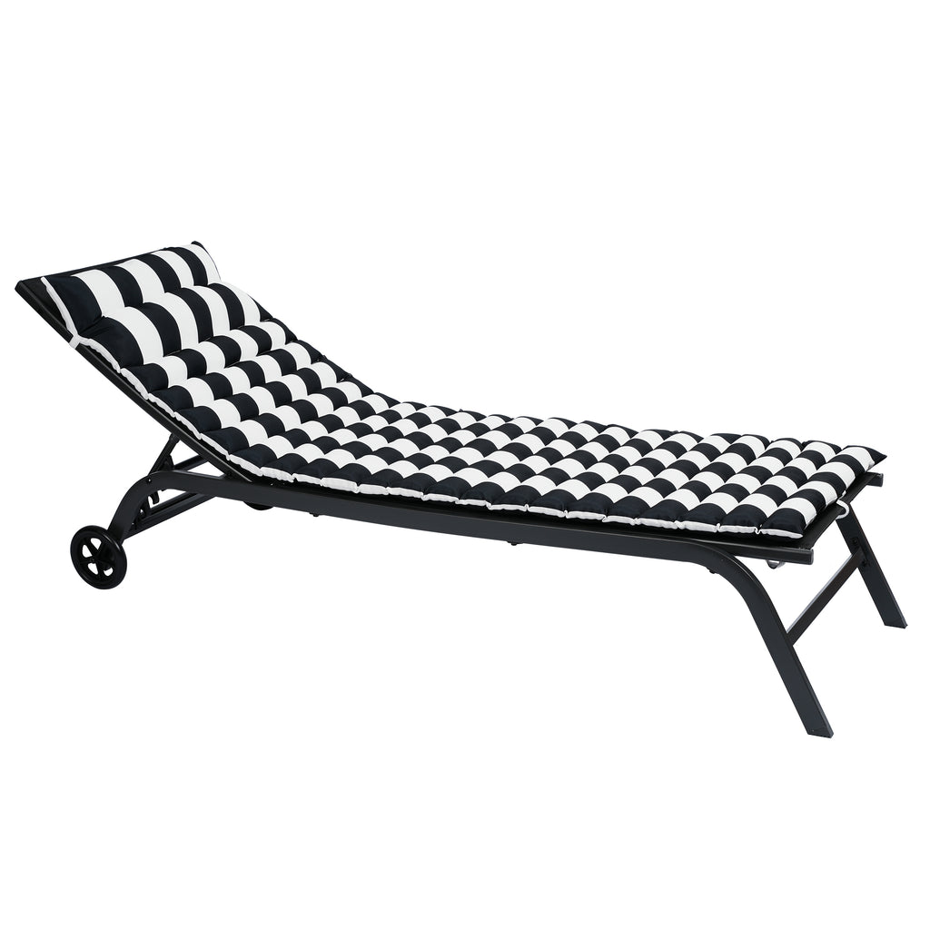 Leoglint 2PCS Set Outdoor Chair Outdoor Lounge Chair Cushion Replacement Patio Funiture Seat Cushion Chaise Lounge Cushion-BLACK-WHITE