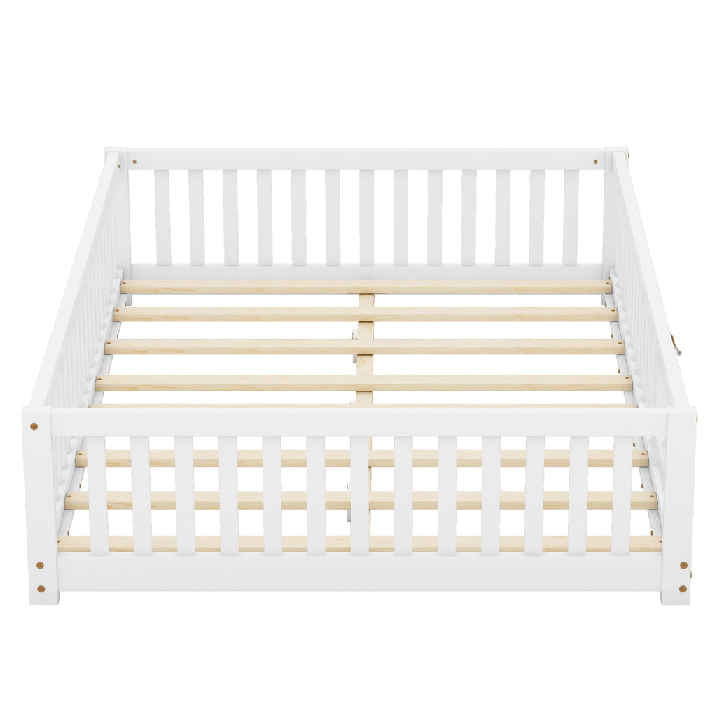 Leoglint Full Size Bed Floor Bed Frame with Safety Guardrails and Door for Kids, White(Old SKU: W158090689)