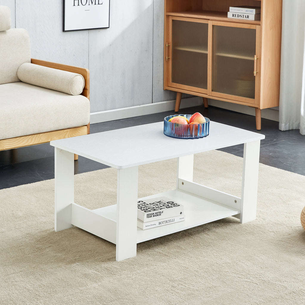 Leoglint A modern and minimalist white double layered rectangular coffee table and coffee table. MDF material is more durable and suitable for living rooms, bedrooms, and study rooms. 19.6 "*35.4"*16.5 "CT-16