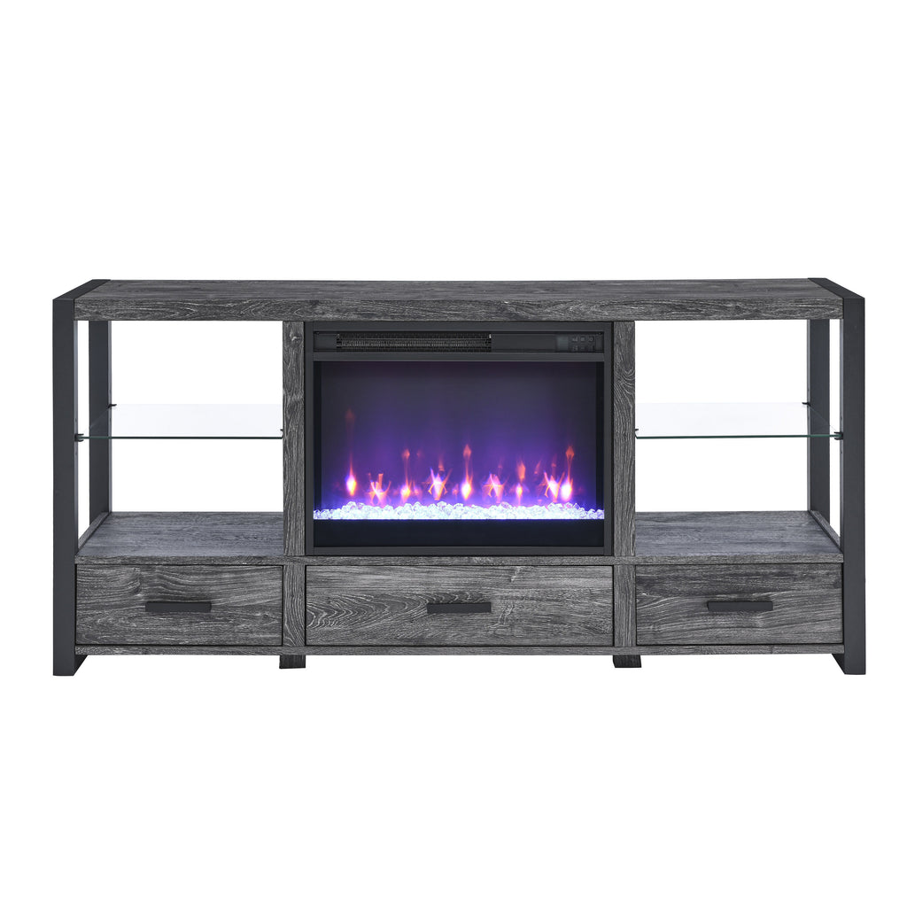 Leoglint 60 Inch Electric Fireplace Media TV Stand With Sync Colorful LED Lights-Dark rustic oak color