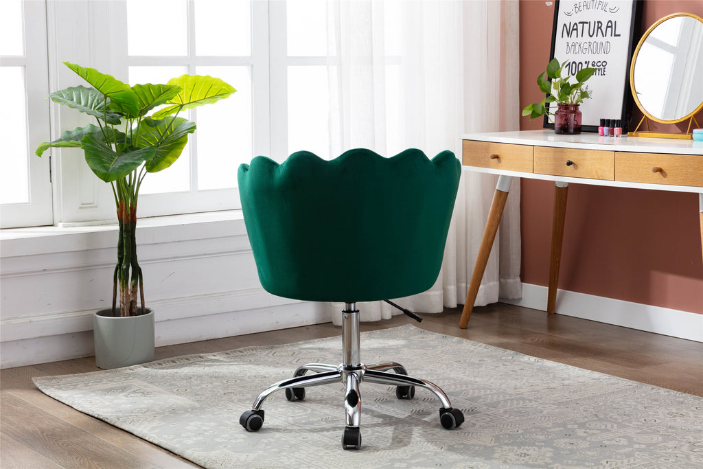 Leoglint COOLMORE Velvet Home Office Chair with silver Base, Modern Cute Shell Back Upholstered Desk Chair for Vanity, Adjustable Swivel Task Chair for Office(Green Velvet)