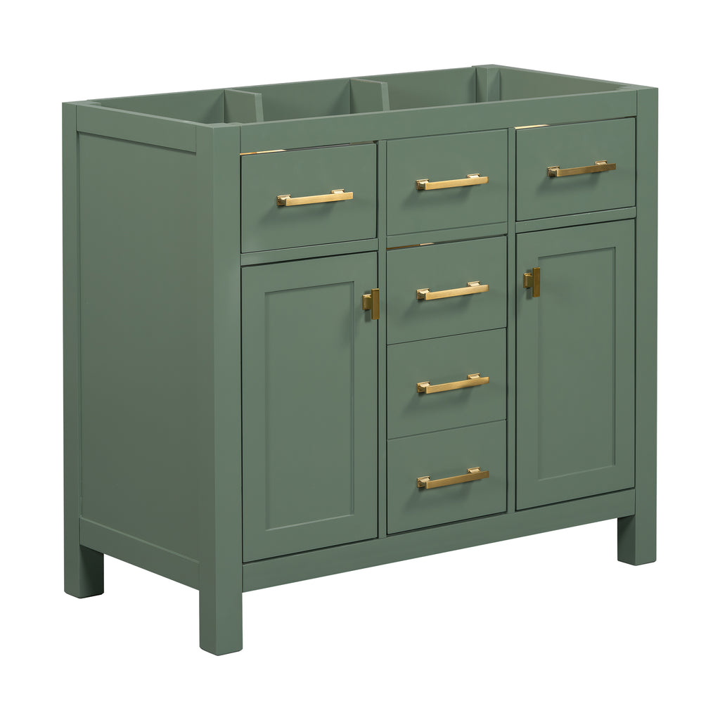 Leoglint 36'' Bathroom Vanity without sink, Modern Freestanding Single Bathroom Cabinet with 4 Drawers & 2 Cabinets,Storage Cabinet for Bathroom, Solid Wood Frame Vanity Only, Green (NOT INCLUDE SINK)