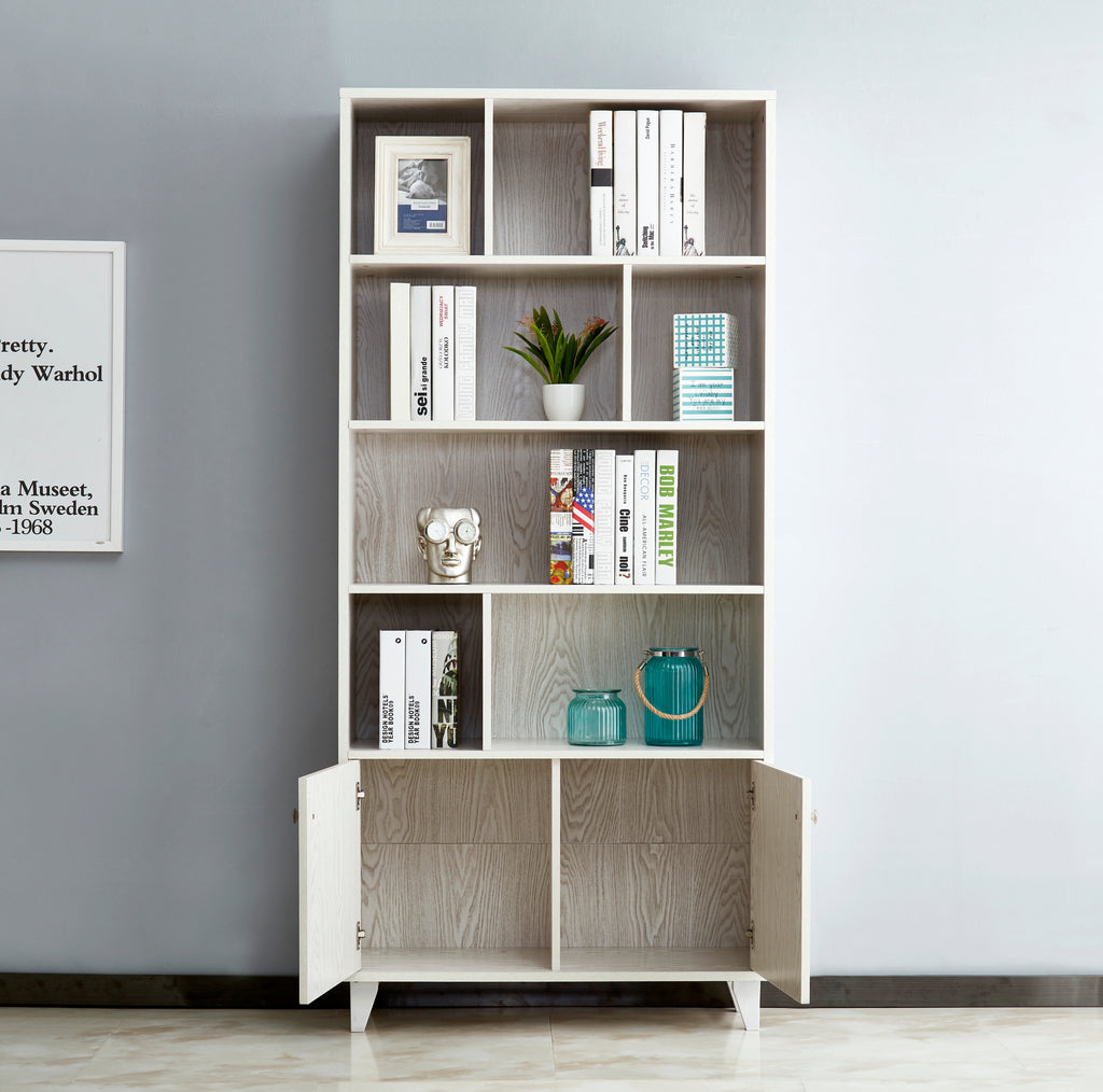 Leoglint Bookcase, Bookshelf with Doors, white