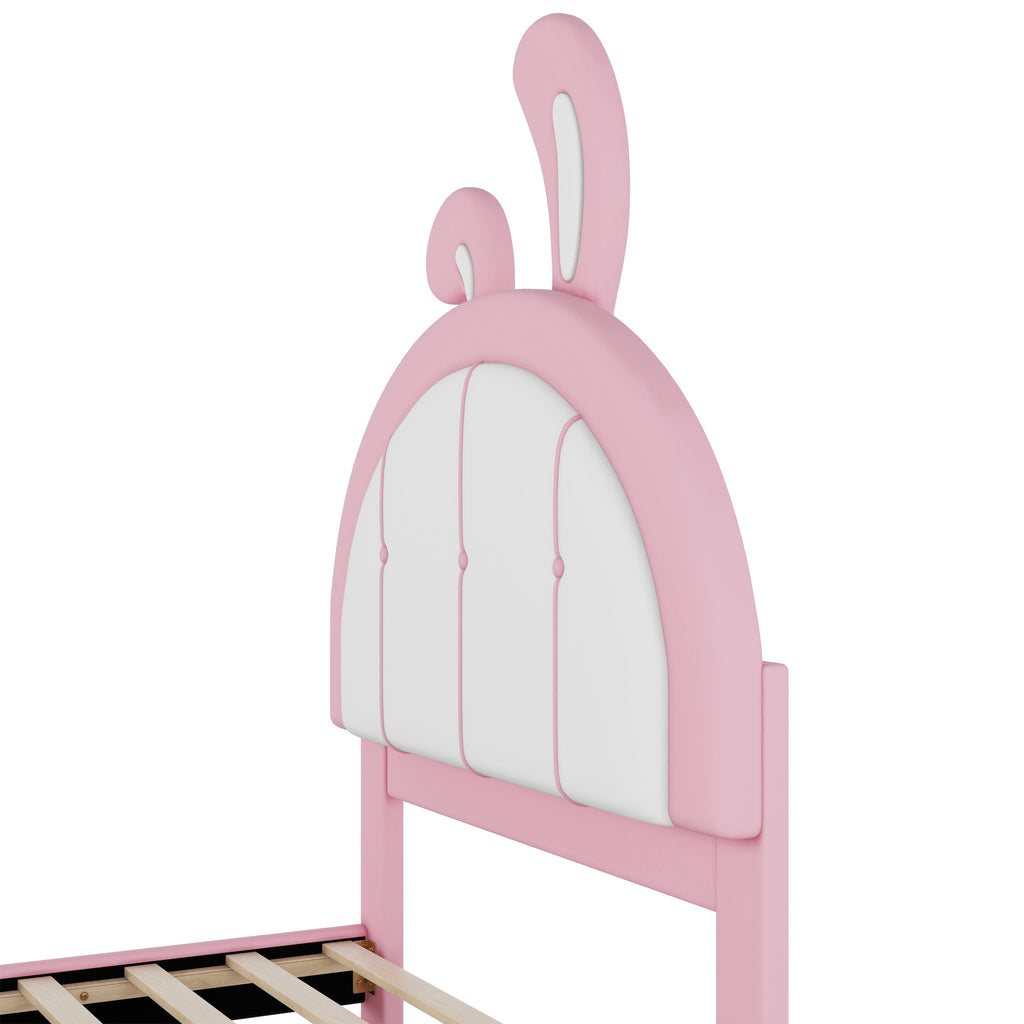 Leoglint Twin Size Upholstered Platform Bed Frame with Rabbit Shaped Headboard, Pink