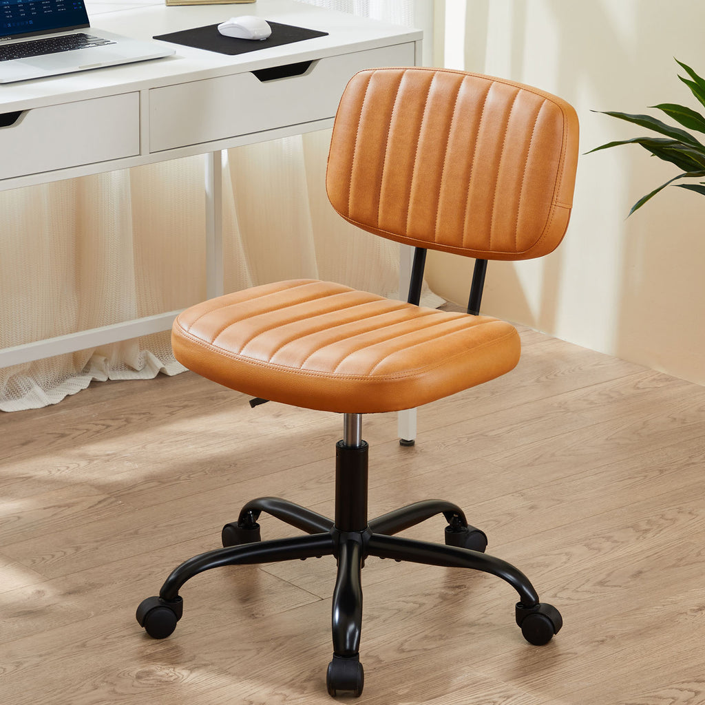 Leoglint SWEETCRISPY PU Leather Low Back Task Chair Small Home Office Chair with Wheels