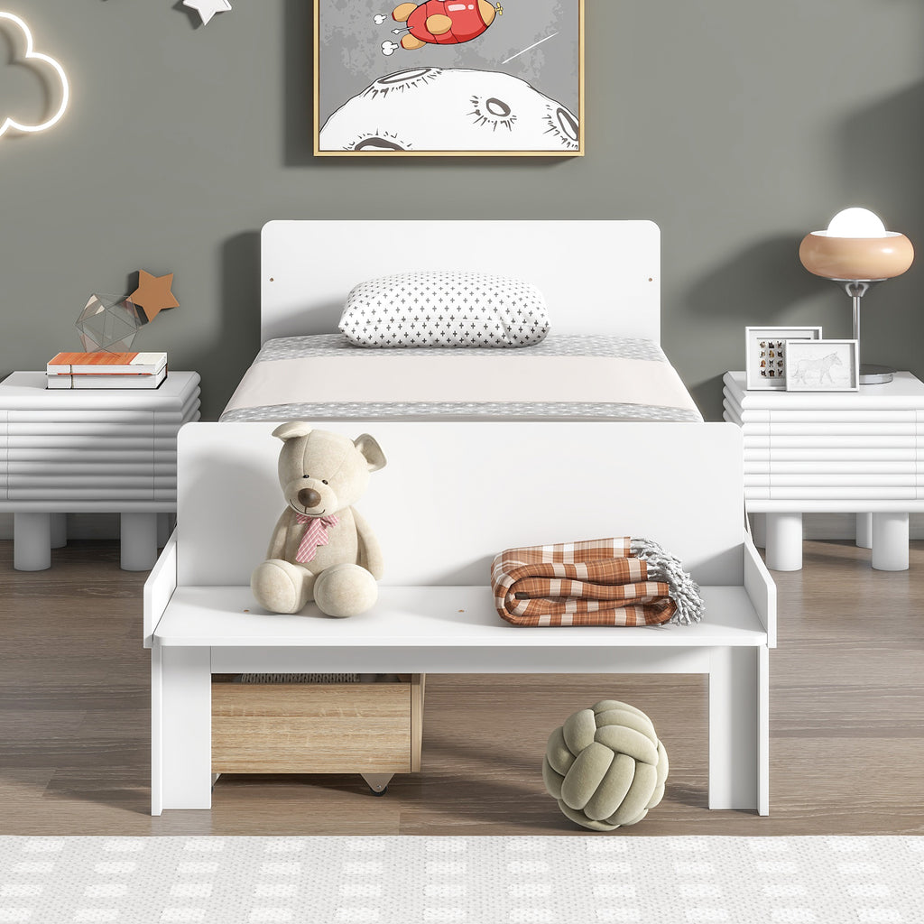 Twin Bed Frame with Footboard Bench,2 drawers,White