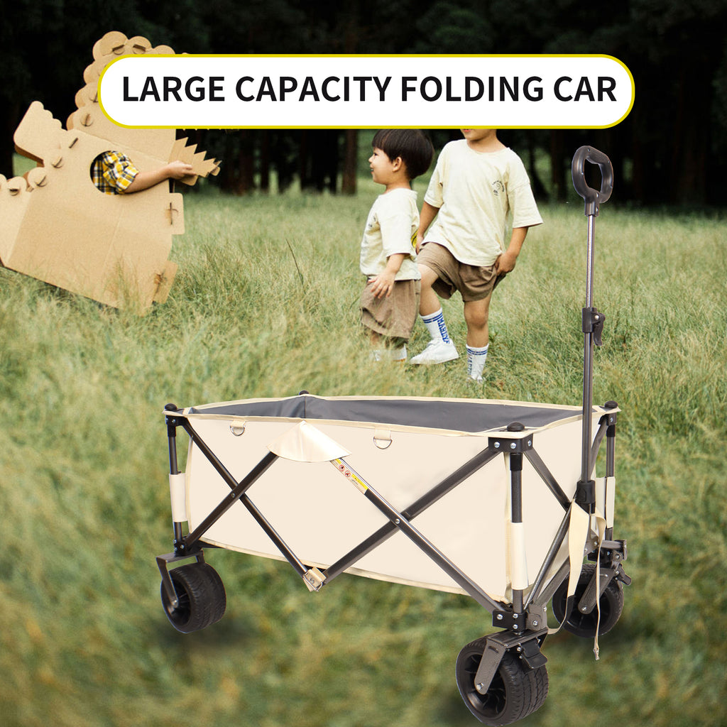 Leoglint Garden cart Folding Wagon, Heavy Duty Utility Beach Wagon Cart for Sand with Big Wheels, Adjustable Handle&Drink Holders for Shopping, Camping,Garden and Outdoor