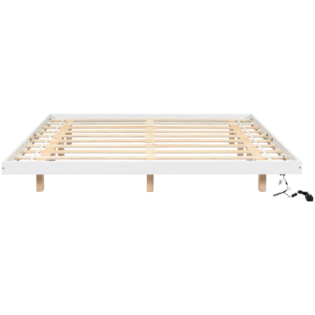 Leoglint King Size Floating Bed Frame with LED Lights Underneath,Modern King Size Low Profile Platform Bed with LED Lights,White