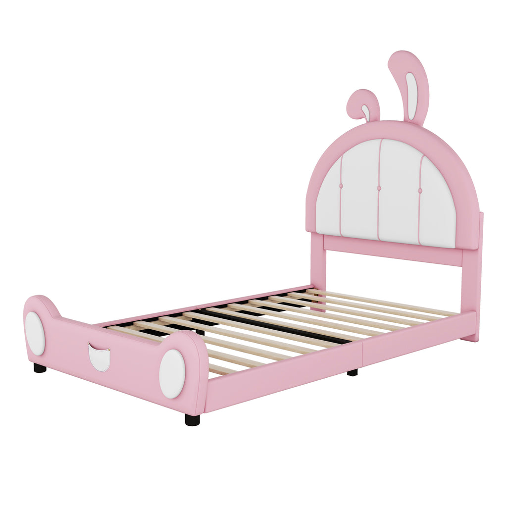 Leoglint Twin Size Upholstered Platform Bed Frame with Rabbit Shaped Headboard, Pink