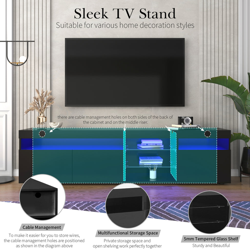 Leoglint Modern Design TV Stands for TVs up to 80'', LED Light Entertainment Center, Media Console with Multi-Functional Storage, TV cabinet for Living room,Bedroom, Home Theatre