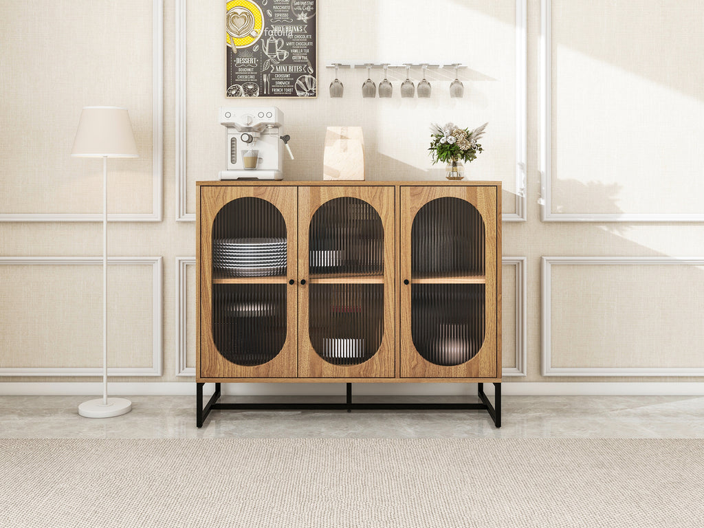 Leoglint Storage Cabinet with Glass Door, Sideboard Buffet Cabinet for Kitchen,Dining Room, Walnutcolor