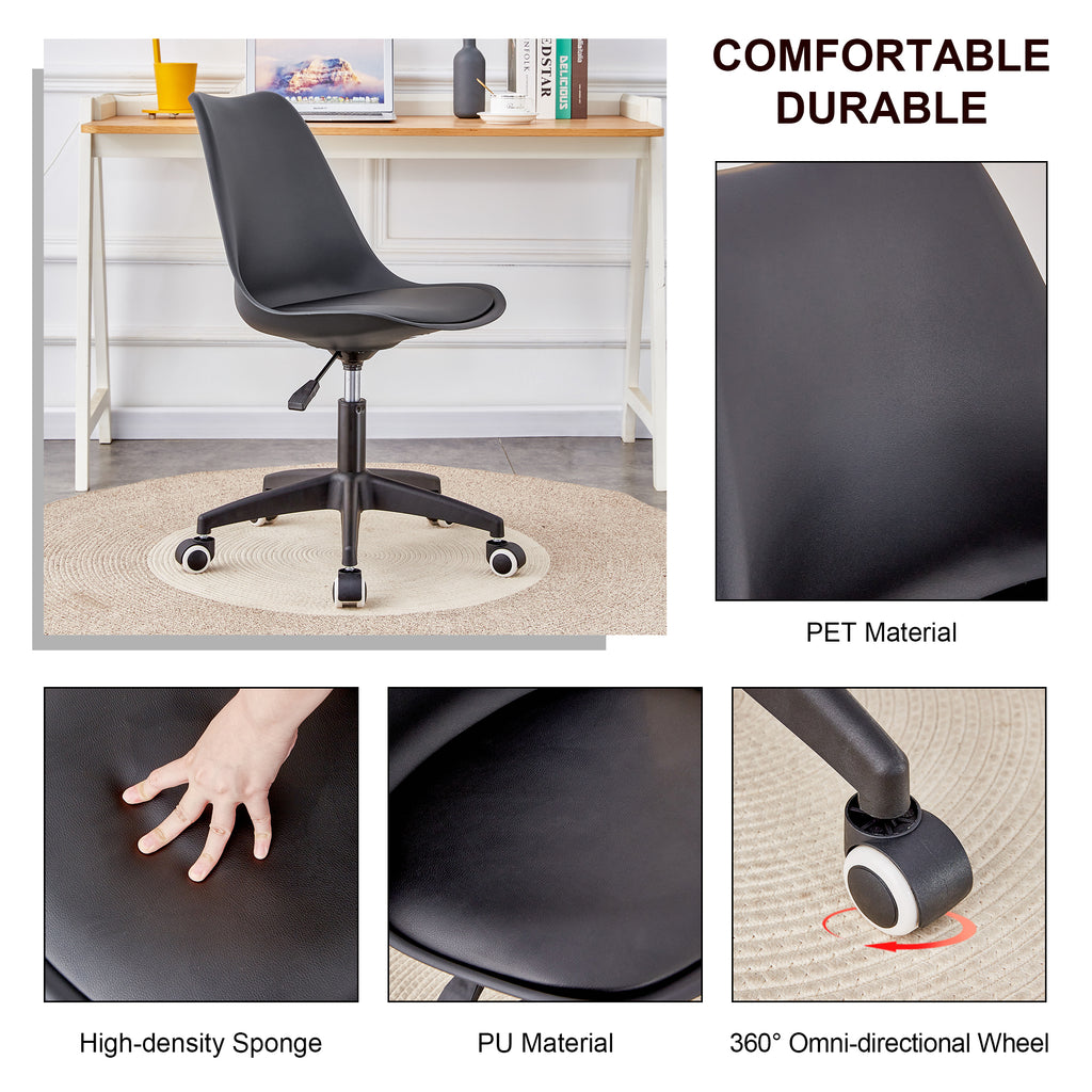 Leoglint Modern family black Office chair, adjustable 360 ° swivel chair engineering plastic armless swivel computer chair, suitable for living room, bedroom, office, hotel dining room