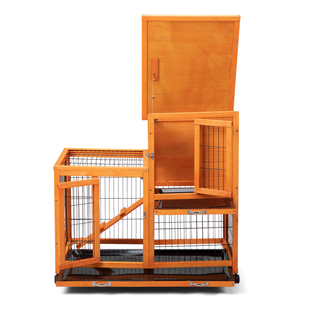 Leoglint Detachable Rabbit Hutch with Removable Tray and Rolling Casters, Orange