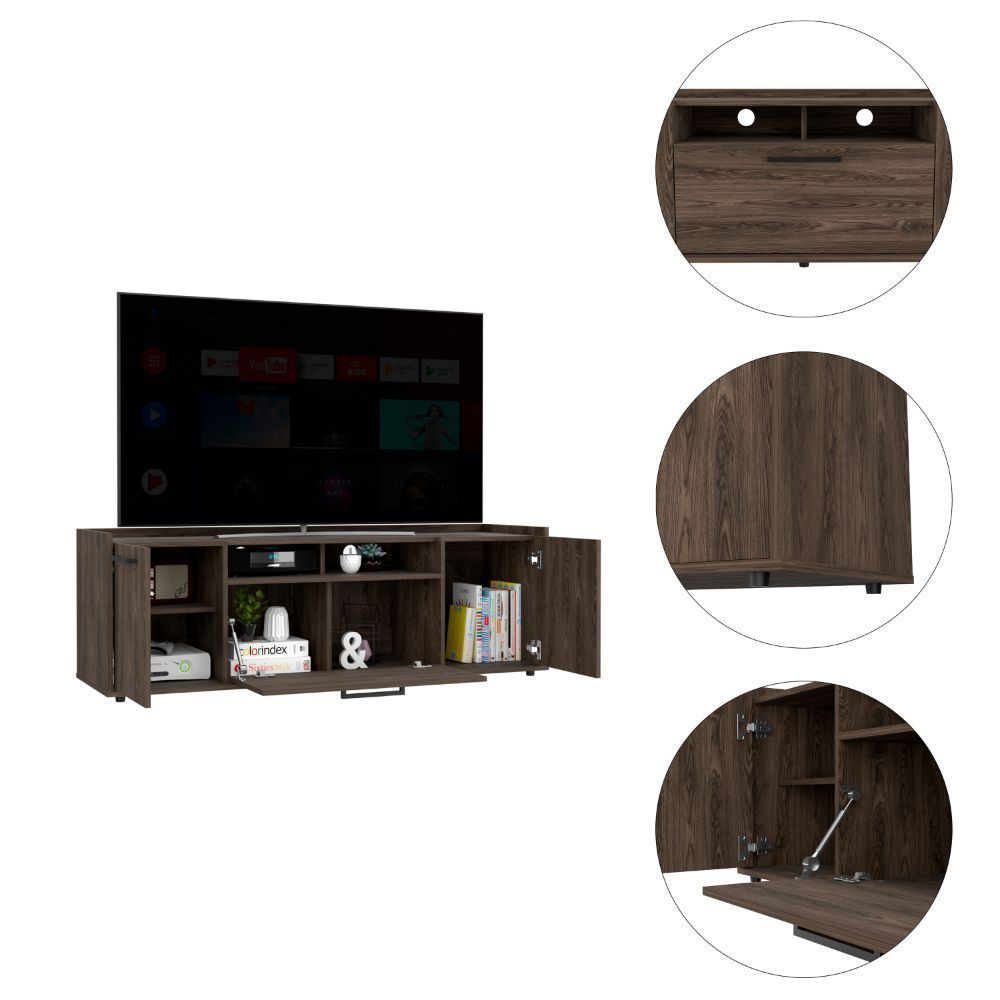 Leoglint Hollywood Tv Stand for TV´s up 60", Double Door Cabinets, One Flexible Cabinet, Dark Walnut