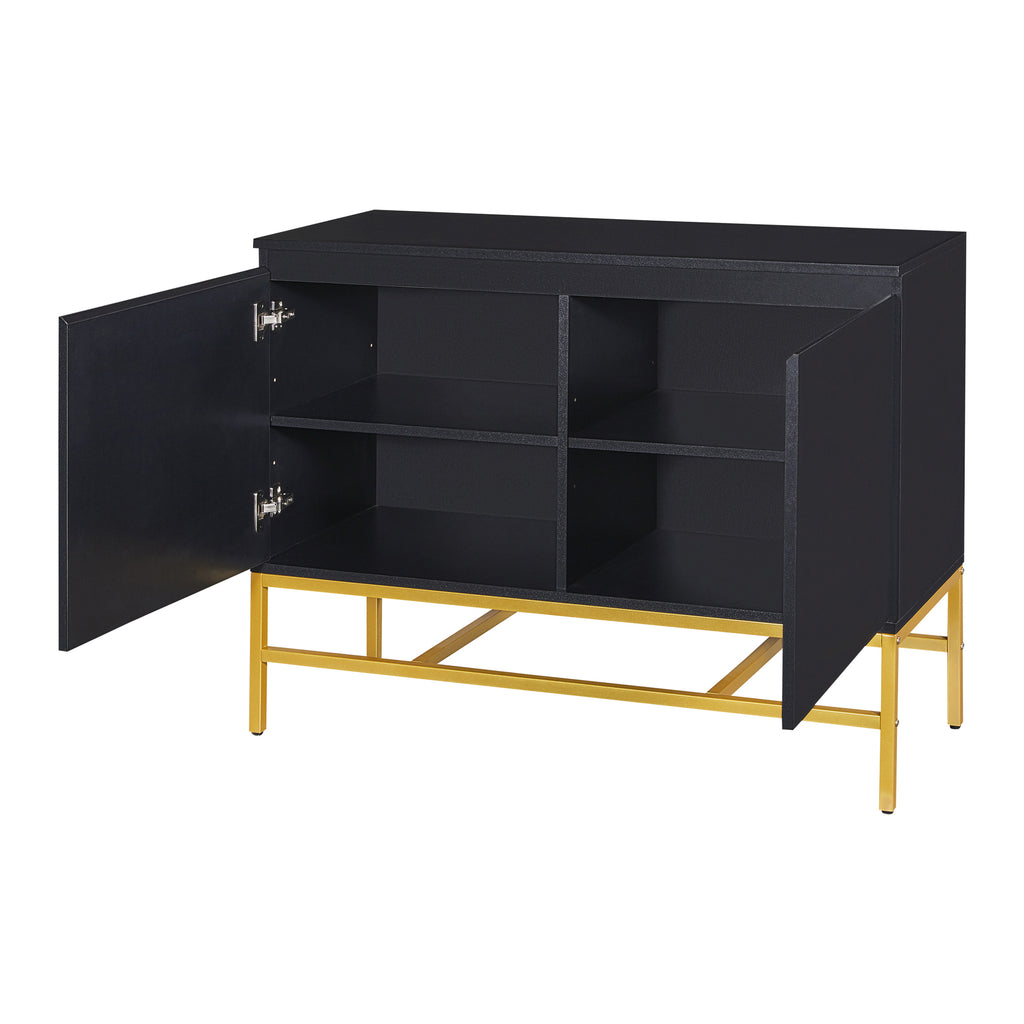 Leoglint TREXM Minimalist & Luxury Cabinet Two Door Sideboard with Gold Metal Legs for Living Room, Dining Room (Black)