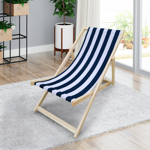 Leoglint populus wood sling Outdoor chair blue Stripe Broad blue Stripe (color: Dark blue) folding chaise lounge chair