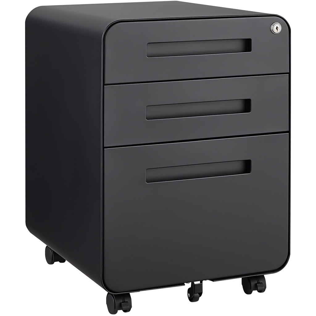 Leoglint 3 Drawer Mobile File Cabinet Under Desk Office,Simple Style Versatile Storage Cabinet for Legal/Letter/A4 Files, 5 Wheel Design Anti-Tilting Cold Rolled Steel Waterproof Moisture-Proof Black