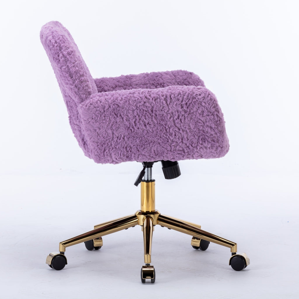 Leoglint A&A Furniture Office Chair,Artificial rabbit hair Home Office Chair with Golden Metal Base,Adjustable Desk Chair Swivel Office Chair,Vanity Chair(Violet)