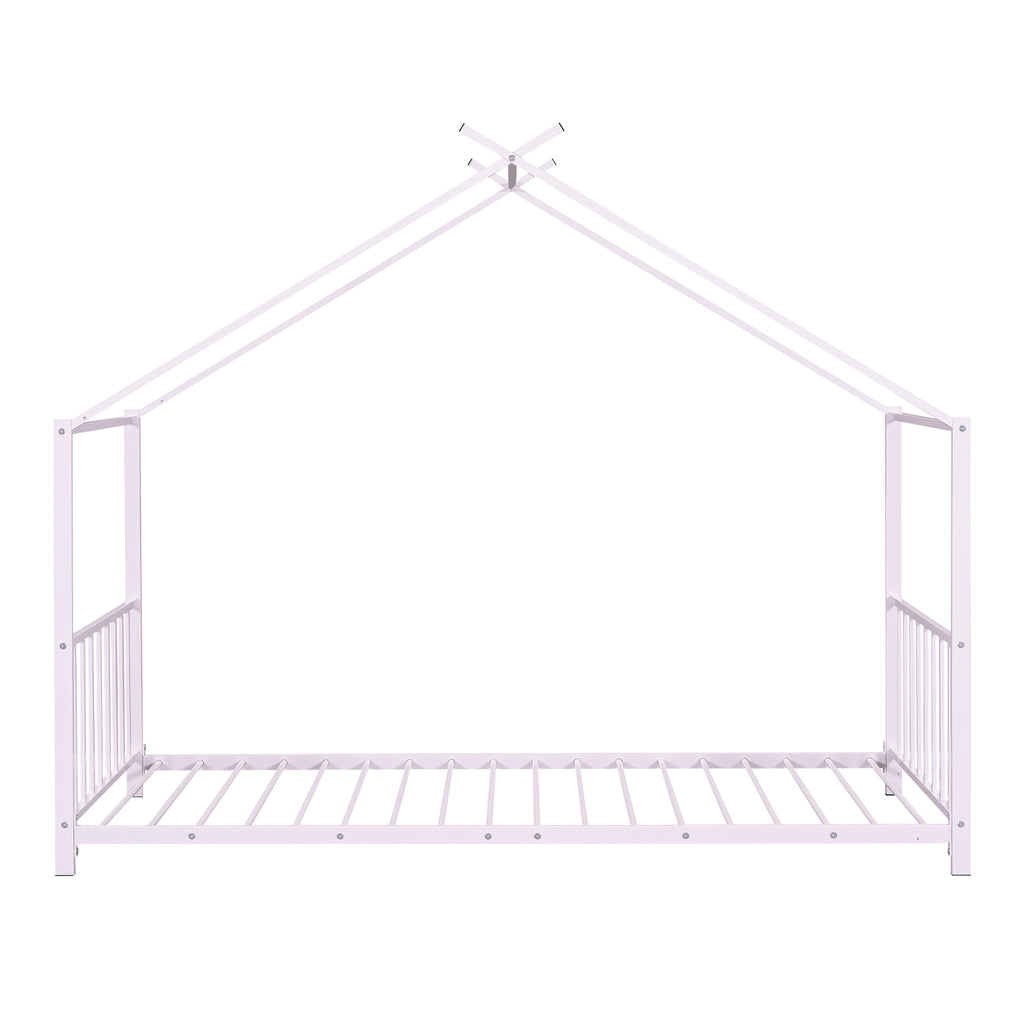 Leoglint Twin Size Metal House Platform Bed Frame, Pink