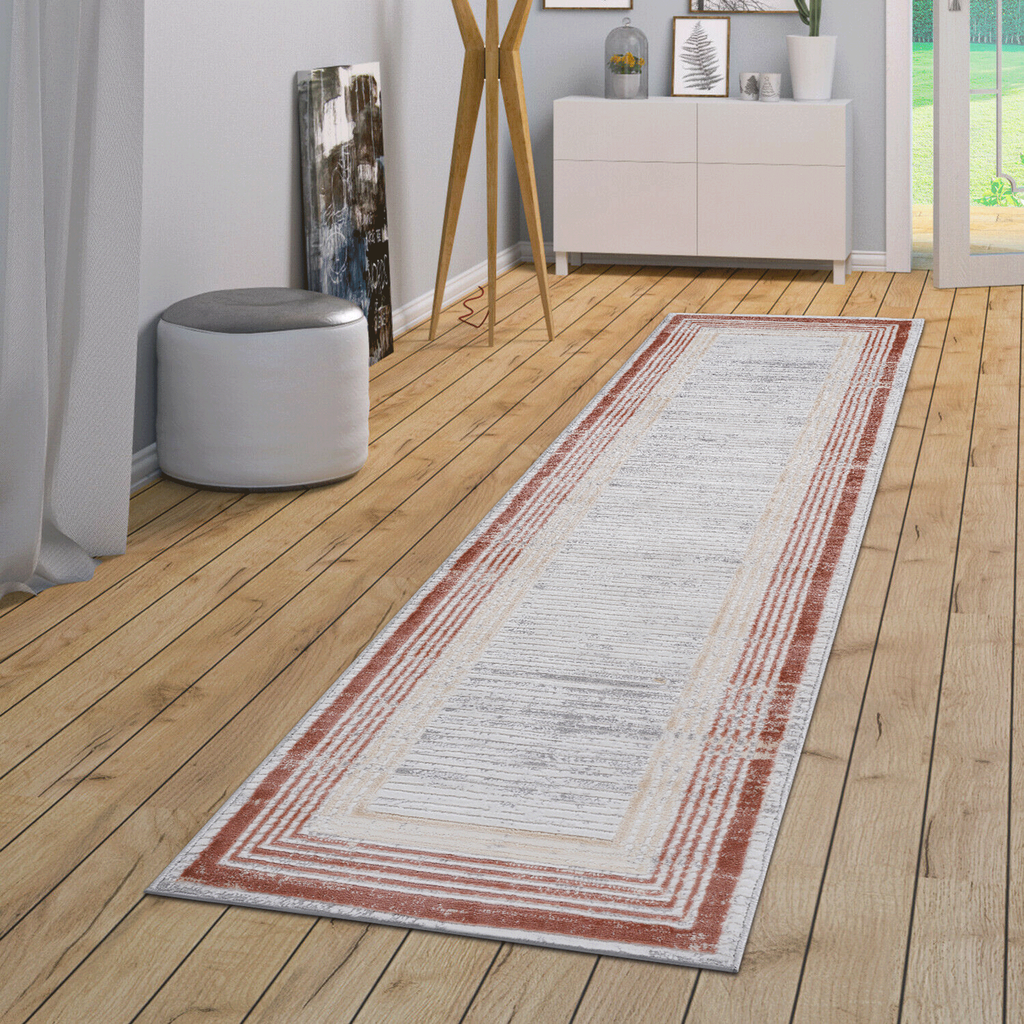 Leoglint 2X8 Brown/Ivory/Bordered Non-Shedding Living Room Bedroom Dining Home Office Stylish and Stain Resistant Area Rug