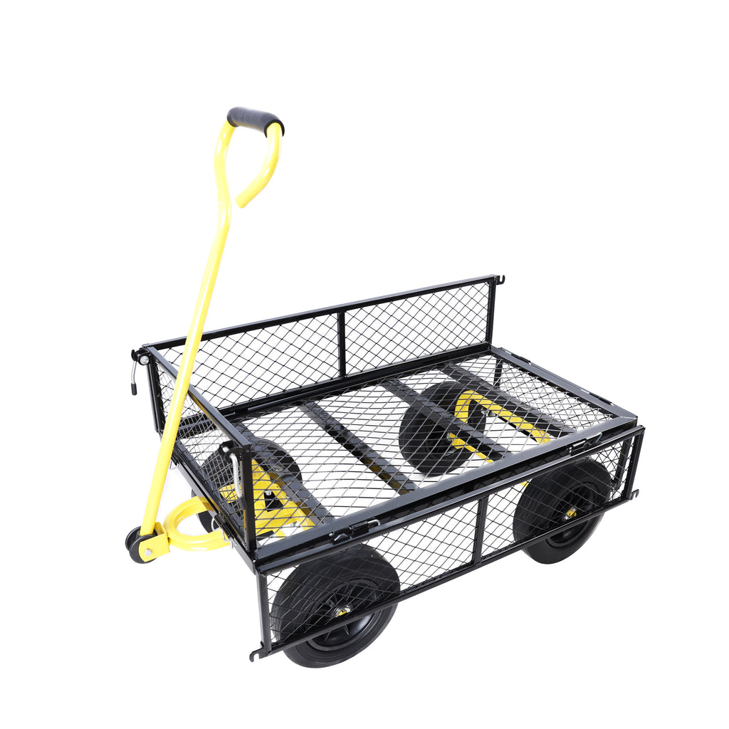 Leoglint (Black +Yellow solid wheels wagon cart)Solid wheels Tools cart Wagon Cart Garden cart trucks make it easier to transport firewood