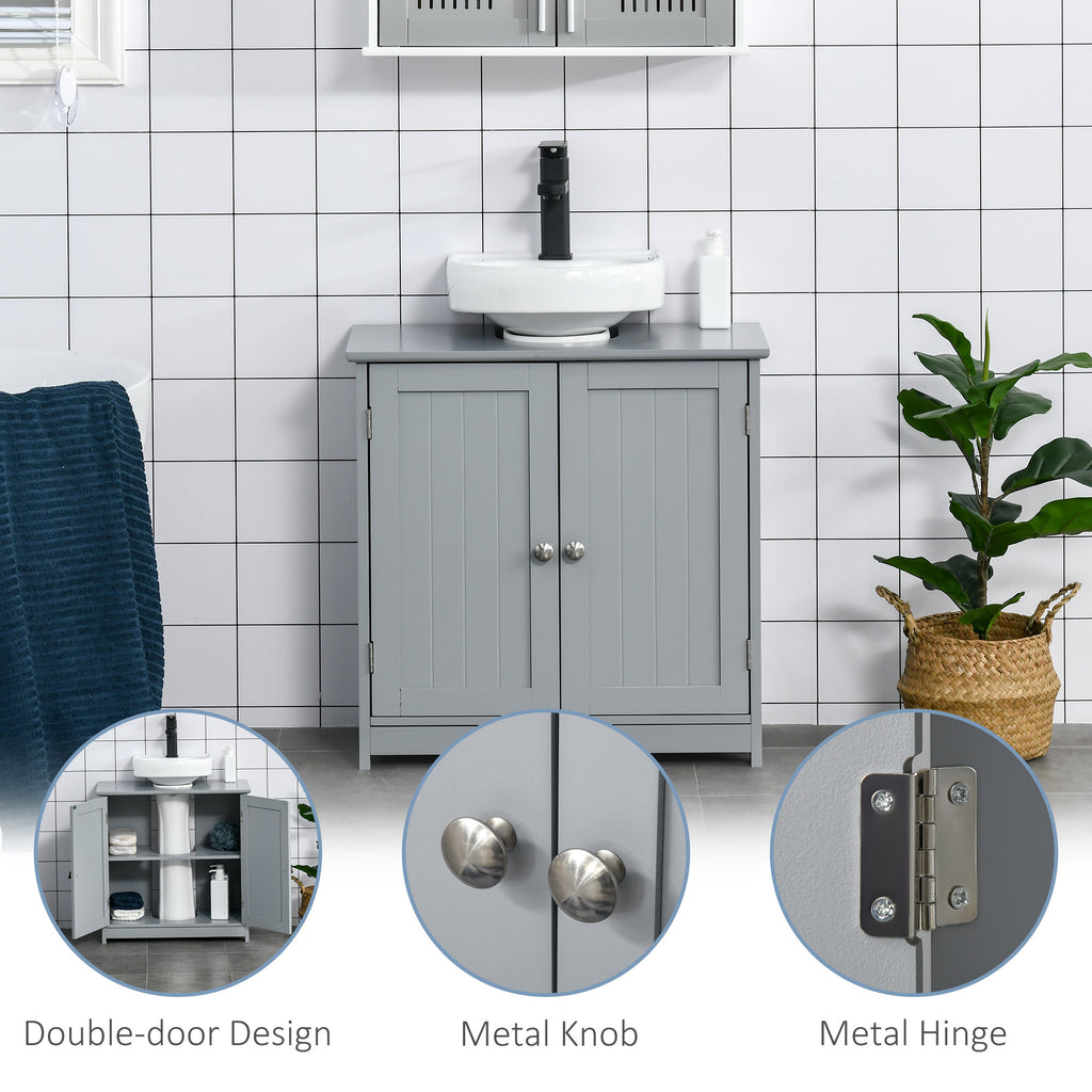 Leoglint kleankin Pedestal Sink Storage Cabinet, Bathroom Vanity Base Cabinet, Under Sink Bathroom Cabinet with U-shape Cut-Out and Adjustable Internal Shelf, Gray