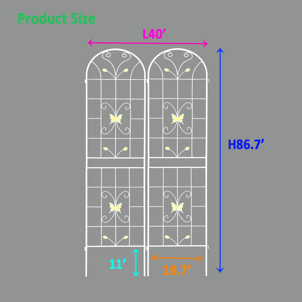 Leoglint 2 Pack Metal Garden Trellis 86.7" x 19.7" Rustproof Trellis for Climbing Plants Outdoor Flower Support Cream White