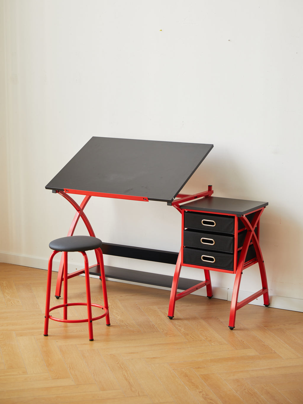 Leoglint Office desk drafting table red with stool