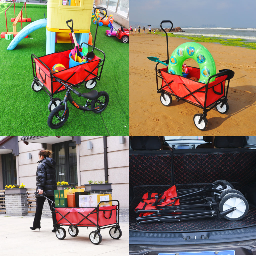 Leoglint Garden cart Folding Wagon Garden Shopping Beach Cart (Red)