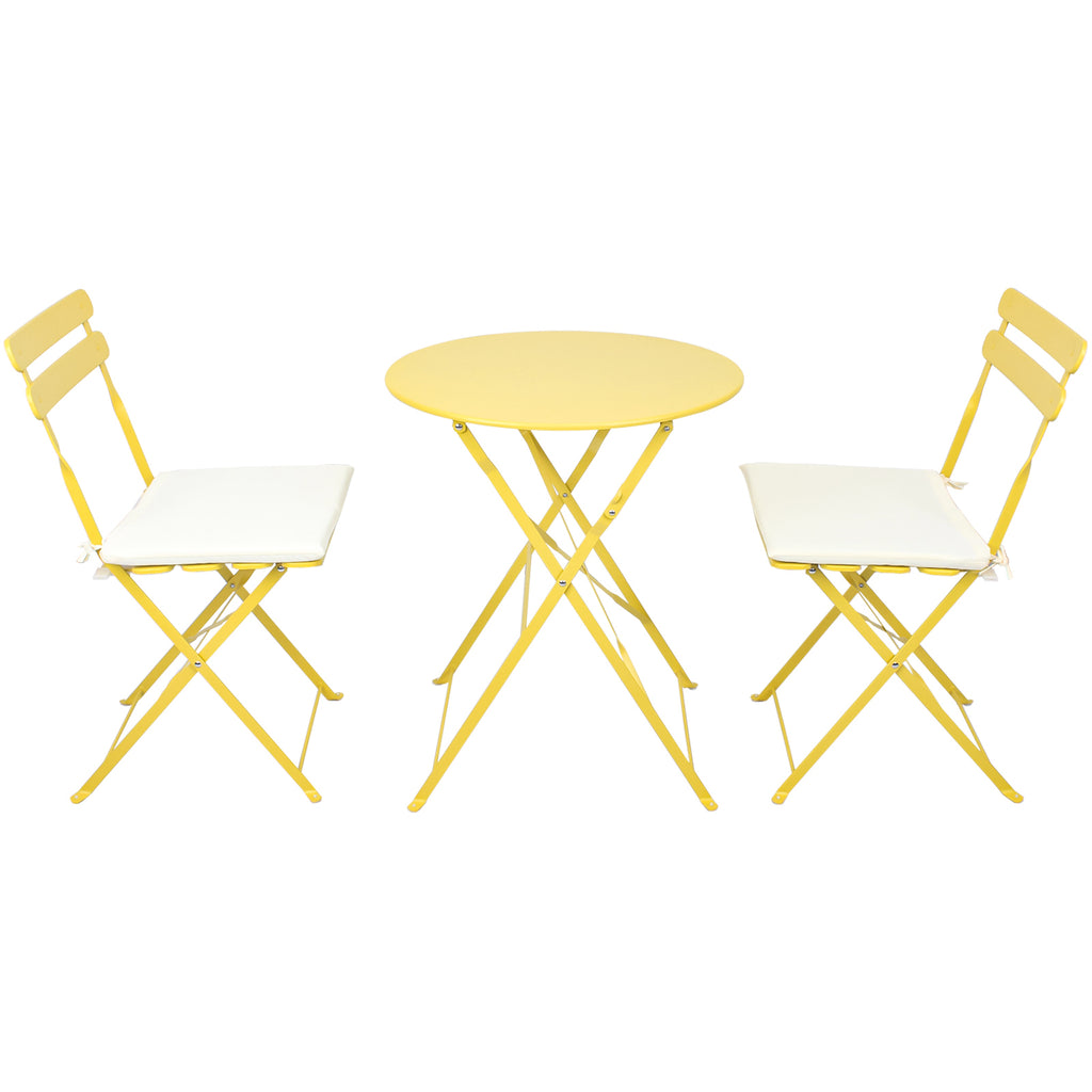 Leoglint 3 Pieces Patio Bistro Balcony Metail Outdoor Chair Table Set-Yellow