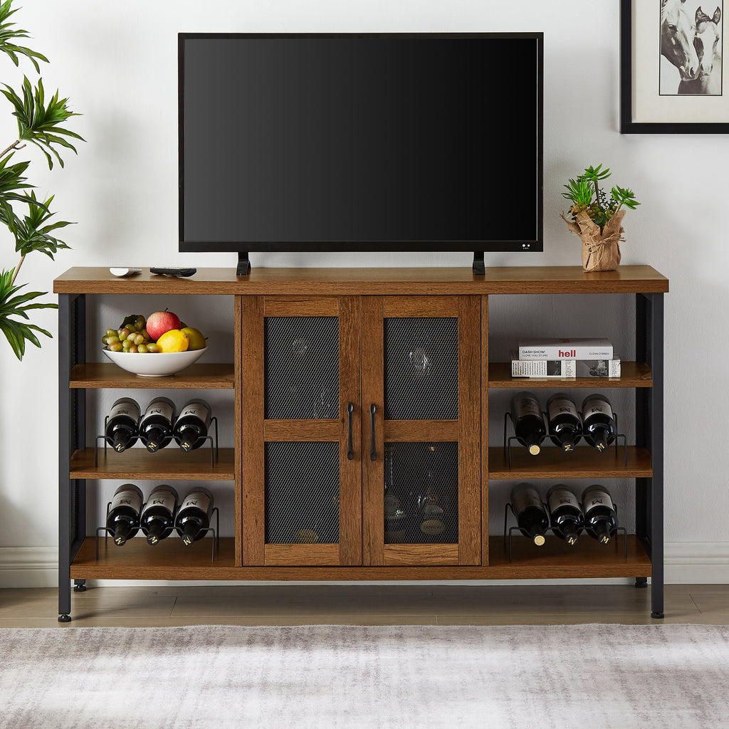 Leoglint JHX Industrial Wine Bar Cabinet, Liquor Storage Credenza, Sideboard with Wine Racks & Stemware Holder (Hazelnut Brown, 55.12''w x 13.78''d x 30.31' ' h)