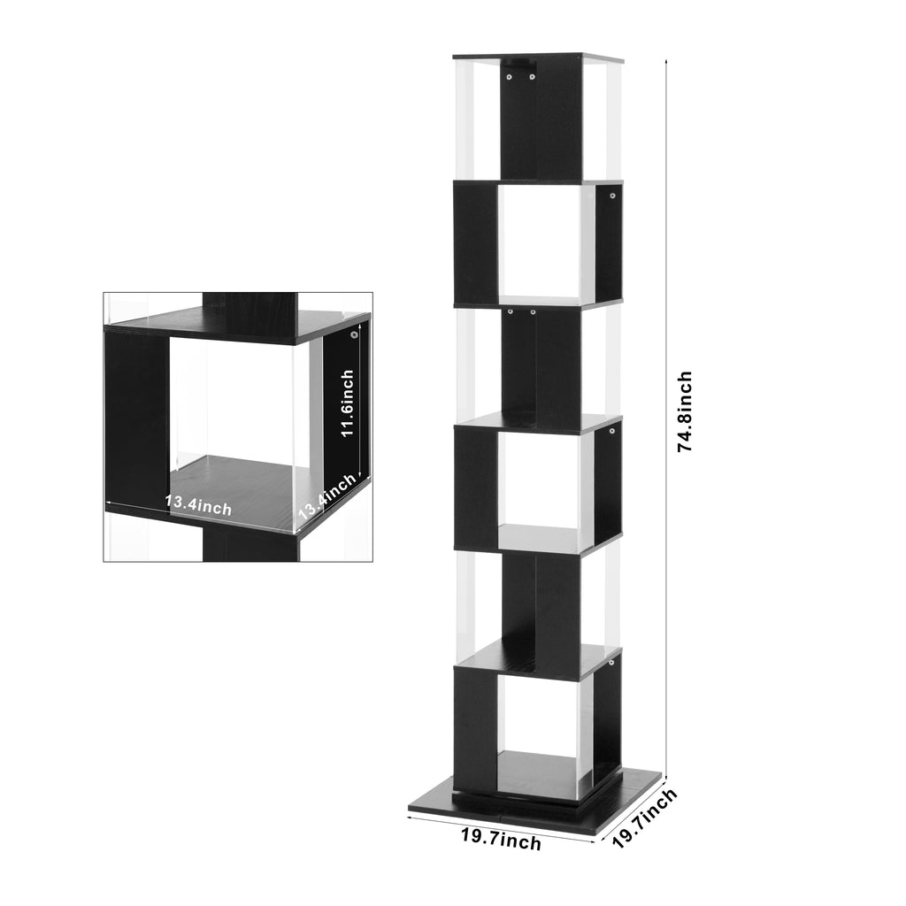 Leoglint 6 tier Rotating Bookshelf, Floor Rack Simple Bookcase  with Acrylic plate Student Multi-Function Creative Bookshelf for Living Room with anti-toppling base