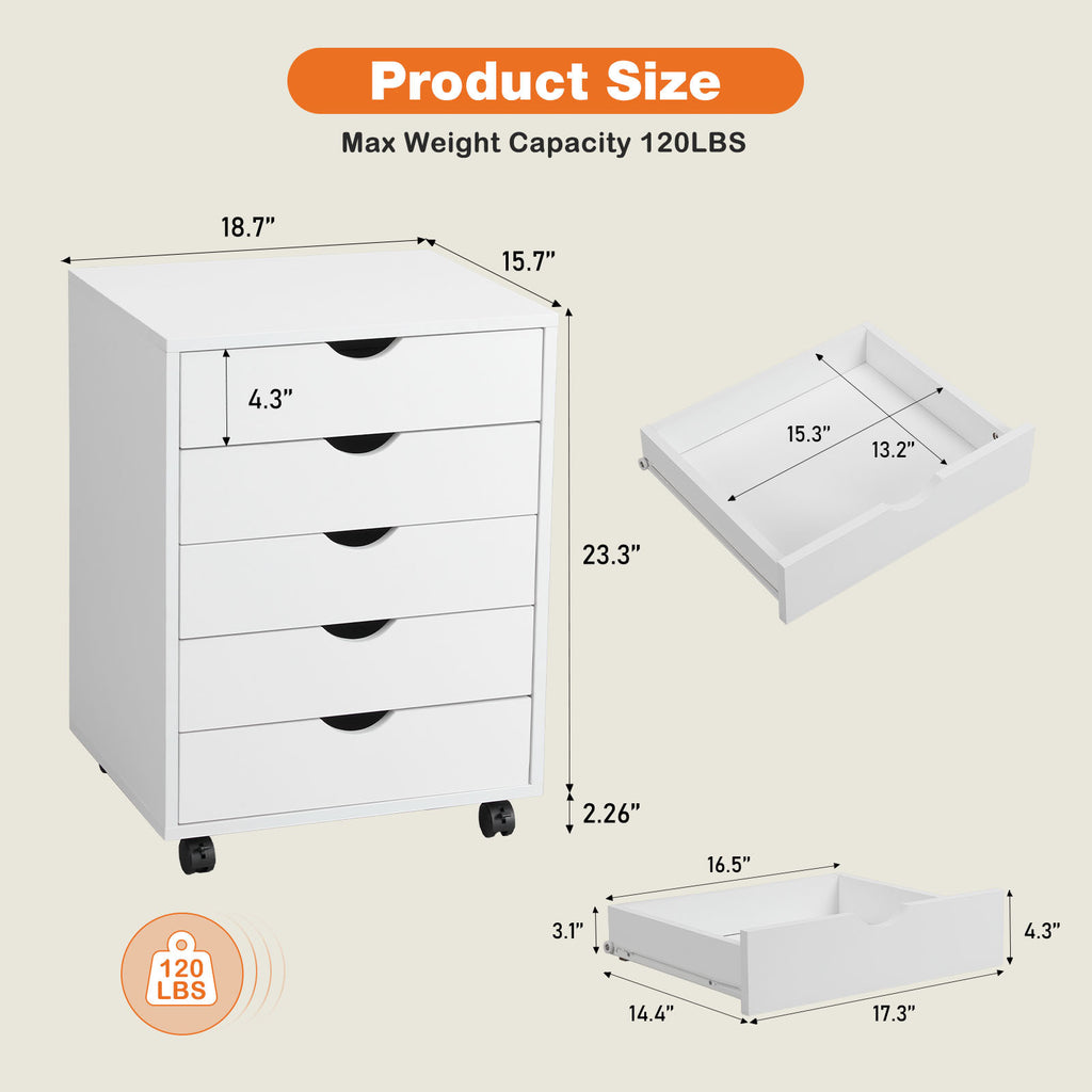 Leoglint Sweetcrispy 5 - Storage Cabinets Dressers Wood Dresser Cabinet with Wheels Mobile Organizer Drawers for Office