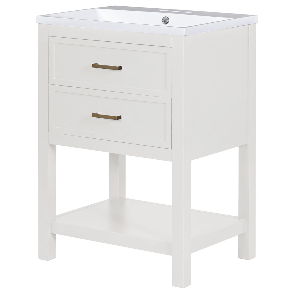 Leoglint 24'' Bathroom Vanity with Top Sink, Modern Bathroom Storage Cabinet with 2 Drawers, Single Sink Bathroom Vanity