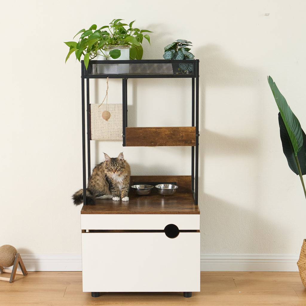 Leoglint Cat Litter Box Enclosures with Cat Tree Tower, Cat Furniture ,Cat Cabinet