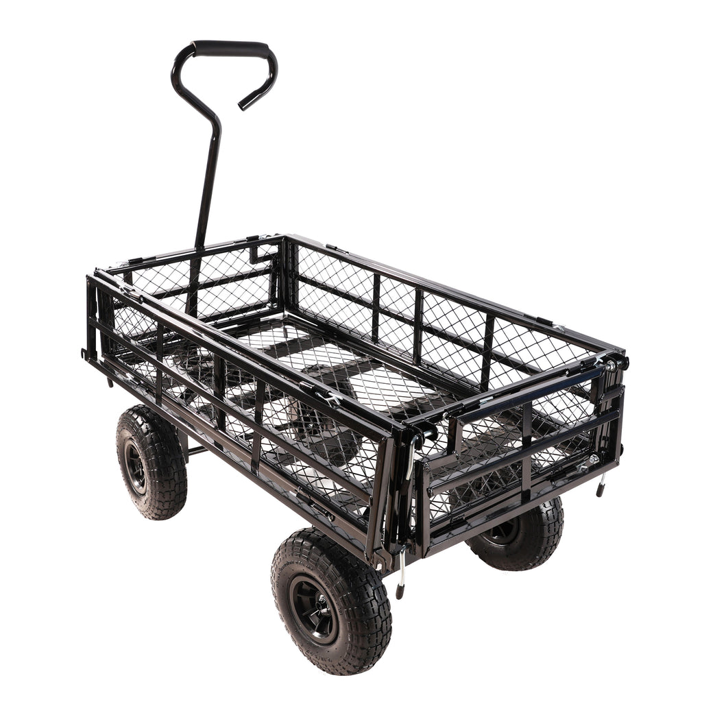 Leoglint (Black double fence utility  cart) Wagon Cart Garden cart trucks make it easier to transport firewood