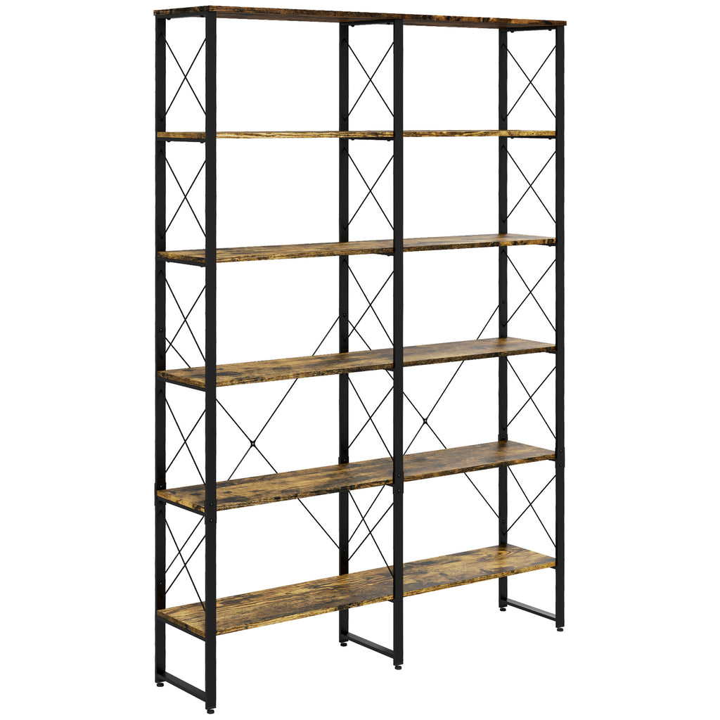 Leoglint 5-tier Bookshelf with Steel Frame, Bookcase with Adjustable Foot Pads for Living Room, Home Office, Rustic Brown