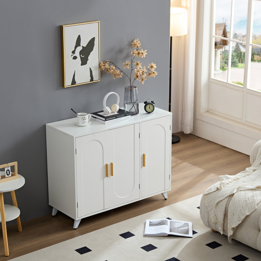 Leoglint Sideboard Buffet cabinet with 3 doors and removable shelves, for living room, dining room, ivory white